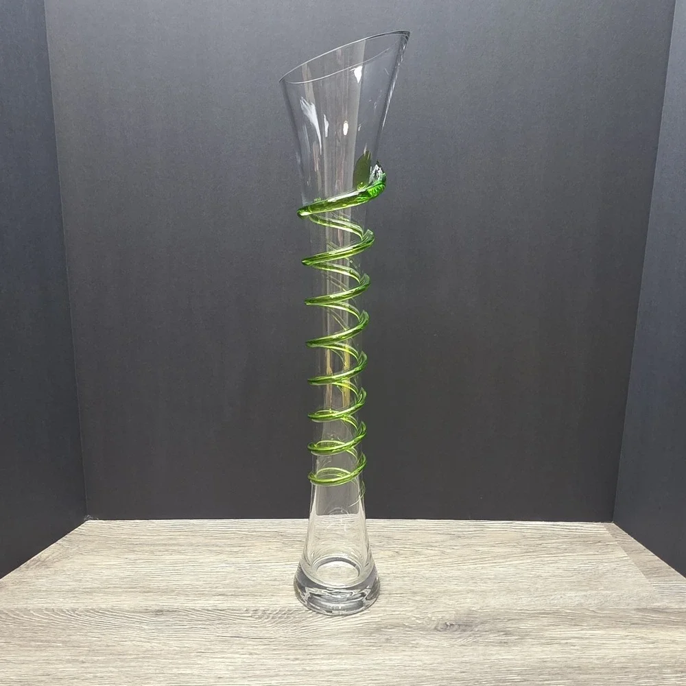 Tall Clear/Green Swirl Vase (19.75